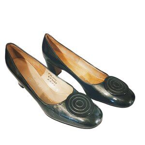 1960s 70s Vintage Grey Patent Leather Heels Shoes With Buckles NWOTs Unworn